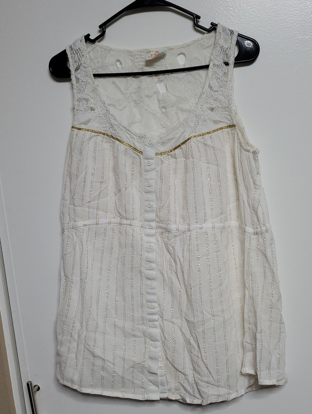 Free People Cream Tank Top with Gold Trim